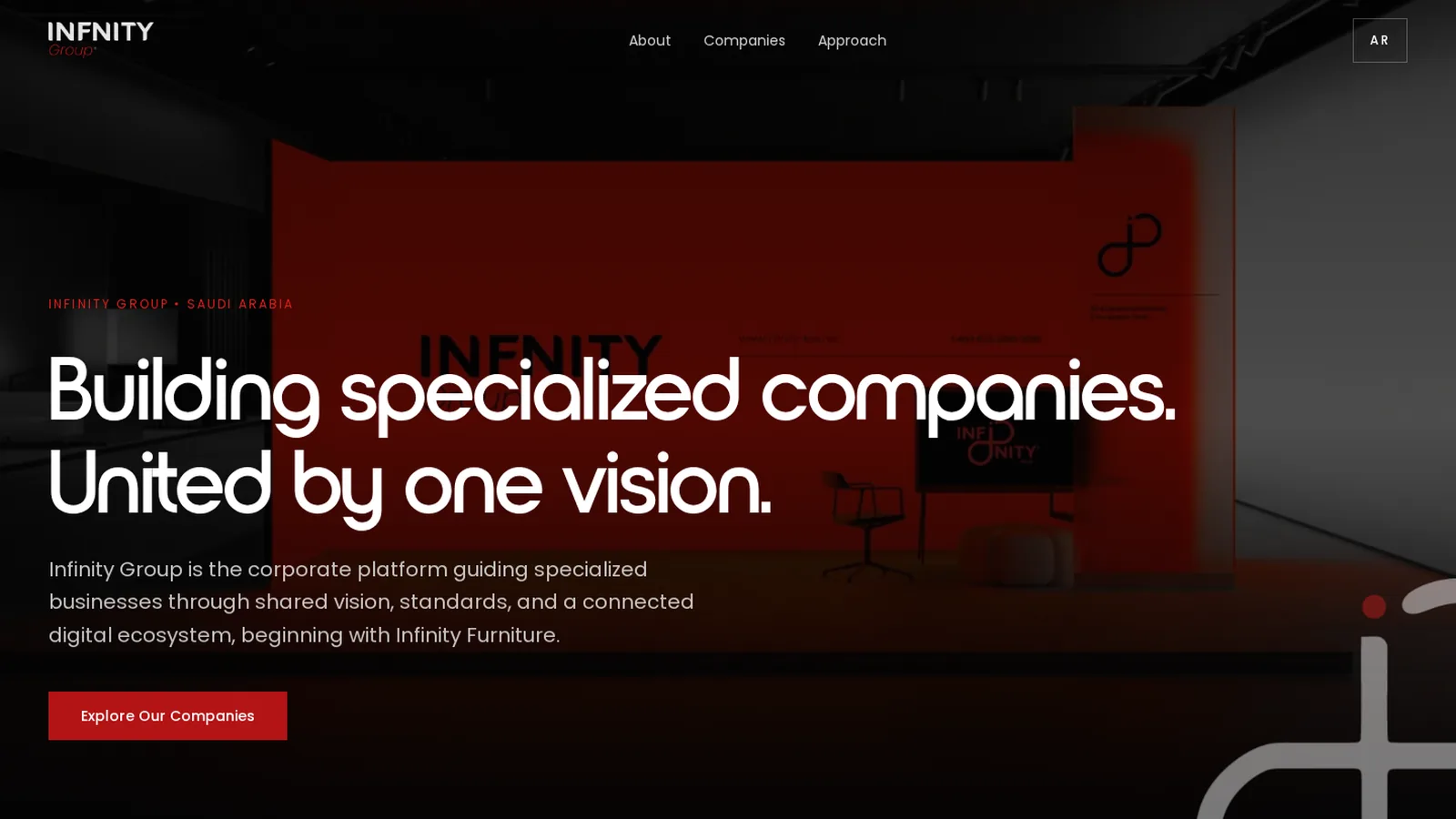 Infinity Group bilingual corporate website shown on desktop