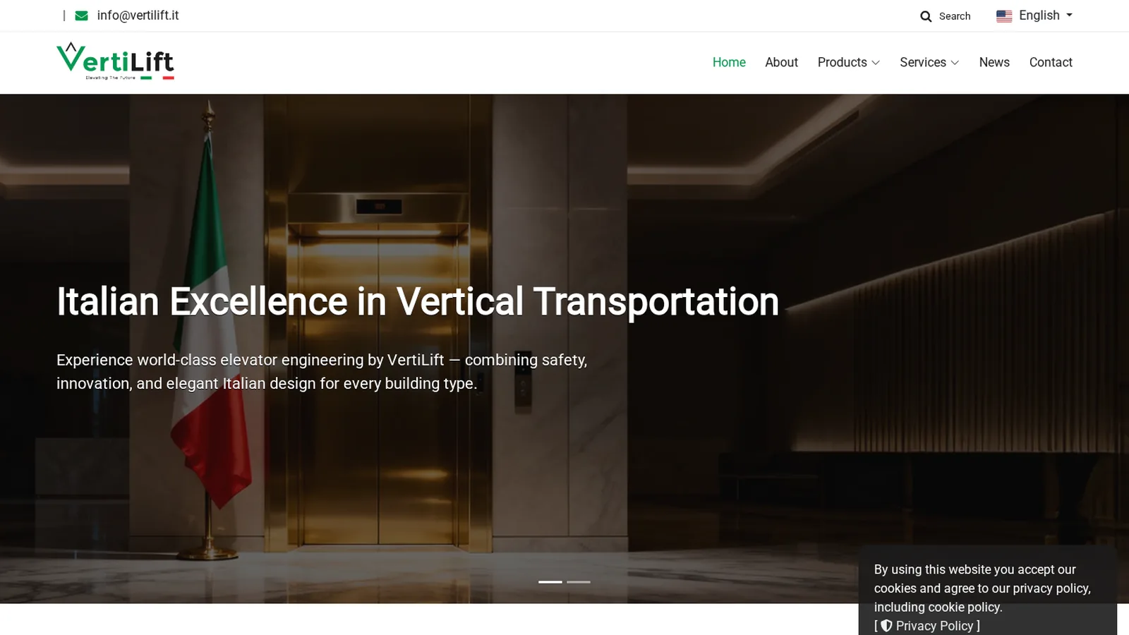 VertiLift international corporate website shown on desktop